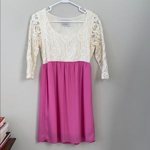 Coveted Clothing Cream Lace & Pink Empire Dress Size Large
